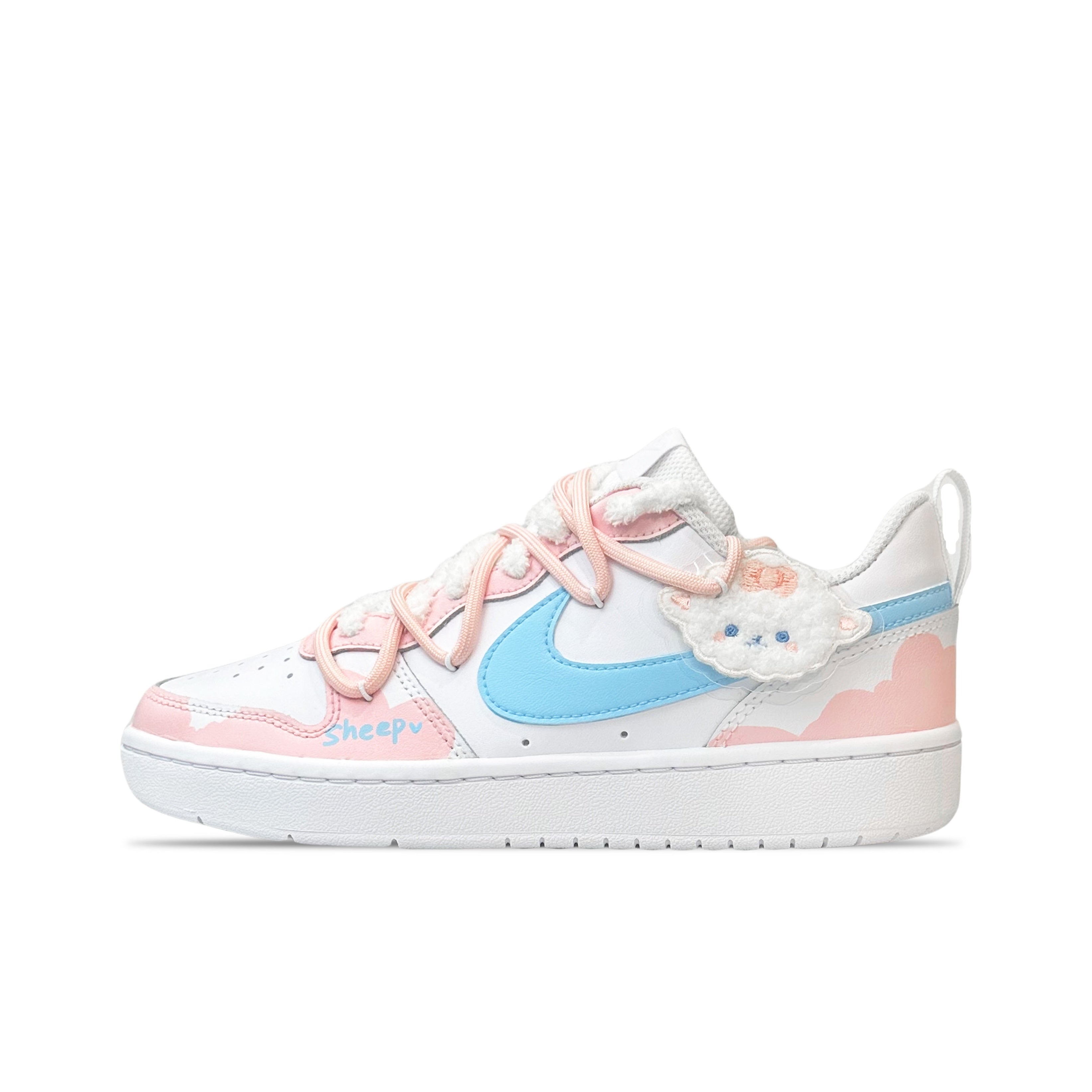 【Custom Sneakers】 Nike Court Borough Low Lamb Cotton - Cute Youthful Soft & Gentle Versatile Retro Street Style - Pink GS
