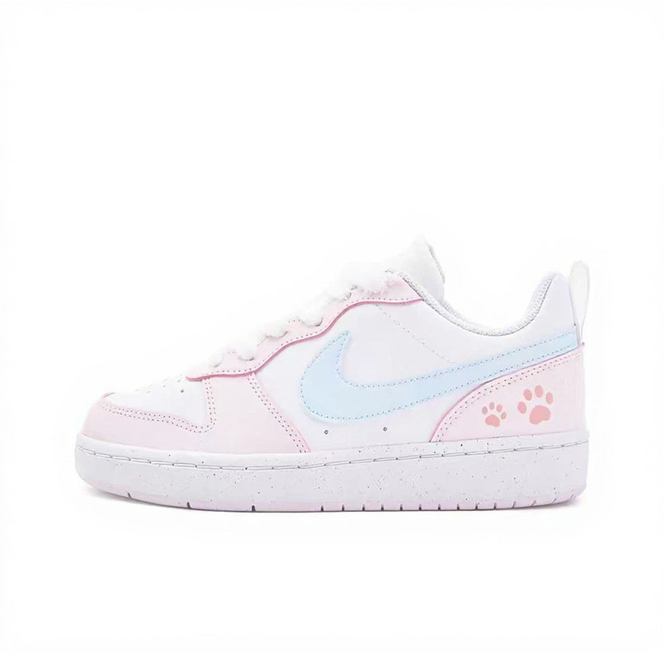 【Custom Sneakers】 Nike Air Force 1 Low GS "Reverse Sweethearts" - Limited Edition Dual-Tone Skate Shoes with Anti-Slip Outsole & Special Collector's Box in Powder Blue / Vintage Pink