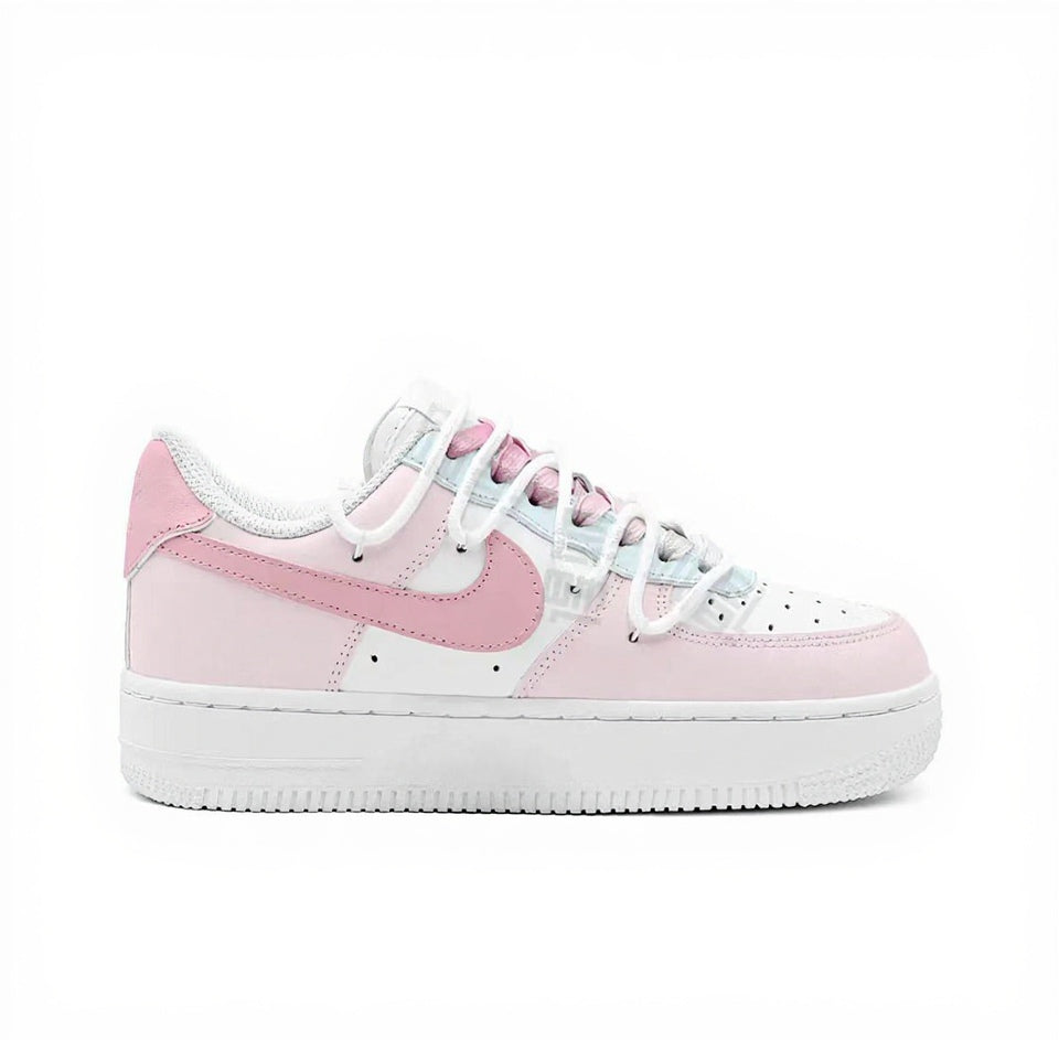 【Custom Sneakers】 Nike Air Force 1 Low GS "Reverse Sweethearts" - Limited Edition Dual-Tone Skate Shoes with Anti-Slip Outsole & Special Collector's Box in Powder Blue / Vintage Pink