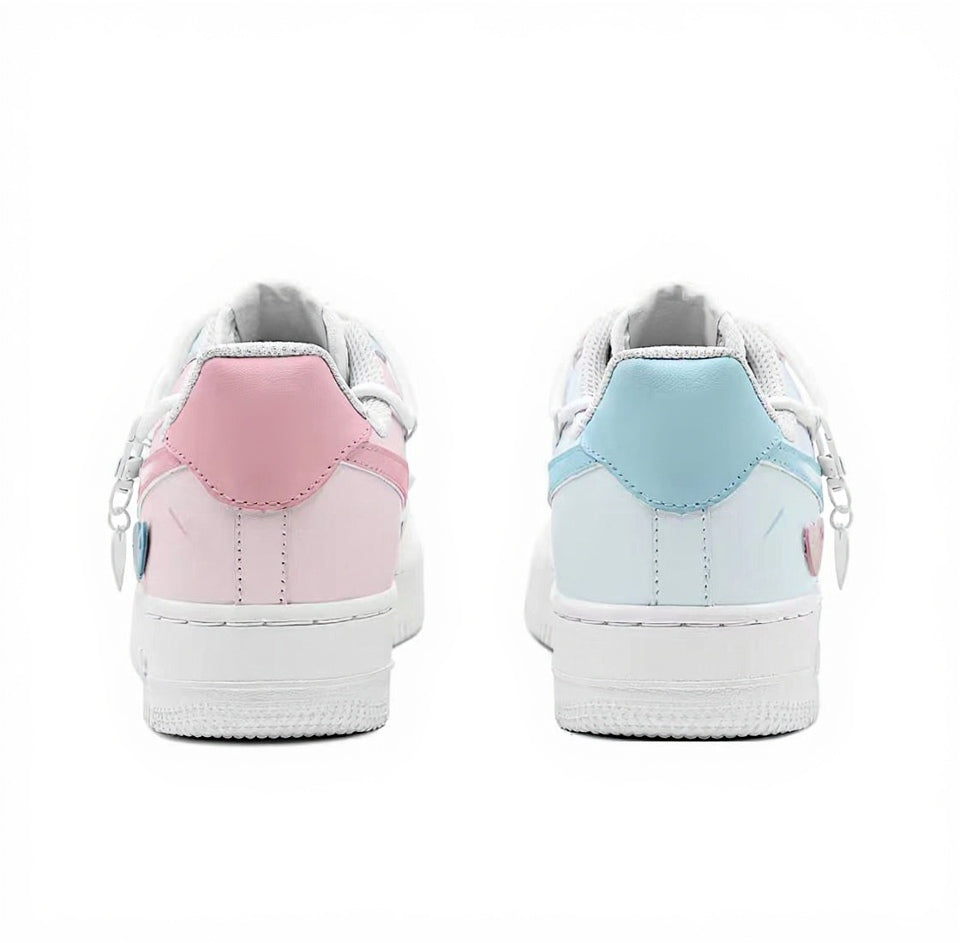 【Custom Sneakers】 Nike Air Force 1 Low GS "Reverse Sweethearts" - Limited Edition Dual-Tone Skate Shoes with Anti-Slip Outsole & Special Collector's Box in Powder Blue / Vintage Pink