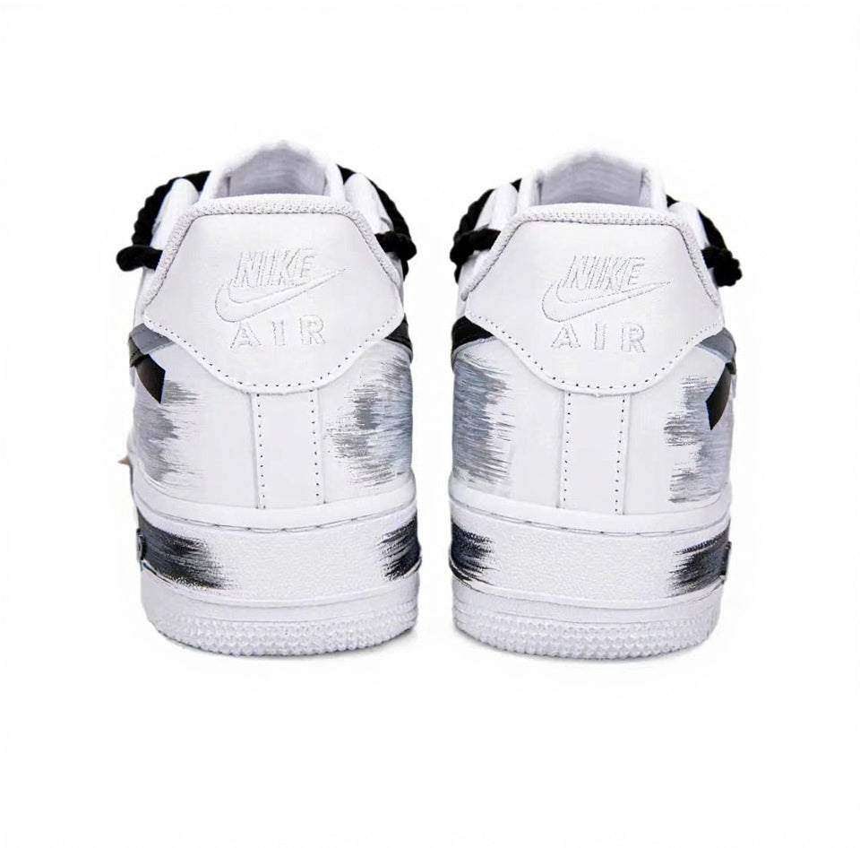 【Custom Sneakers】 Nike Air Force 1 Low "Fractured Chrono" - Deconstructed Tri-Shadow Swoosh Hand-Painted Skate Shoes Unisex Cement Grey