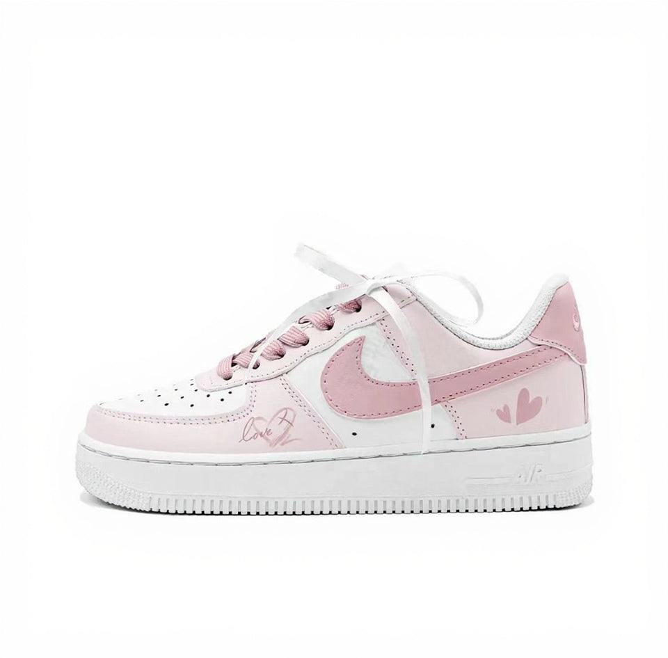 【Custom Sneakers】 Nike Air Force 1 Low GS "Cupid's Gift" - Limited Edition Valentine Skate Shoes with Bijou Box & HeartTread™ Outsole in Blush Pink / Marshmallow White