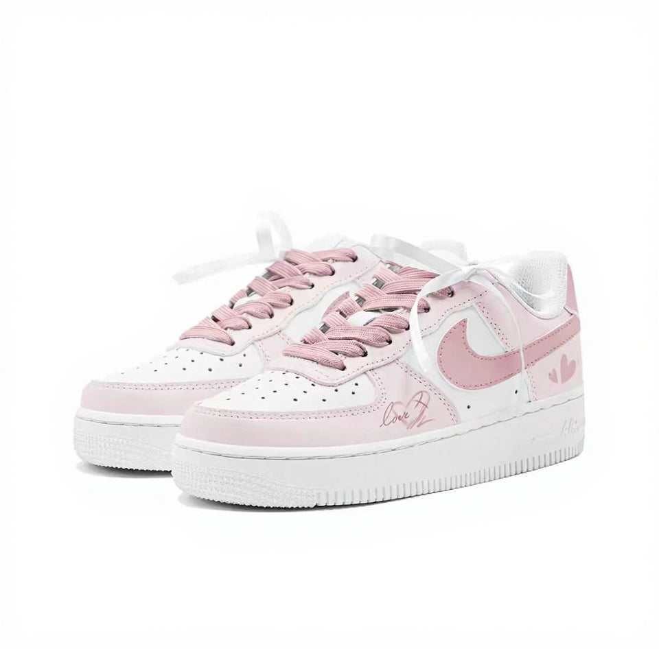 【Custom Sneakers】 Nike Air Force 1 Low GS "Cupid's Gift" - Limited Edition Valentine Skate Shoes with Bijou Box & HeartTread™ Outsole in Blush Pink / Marshmallow White