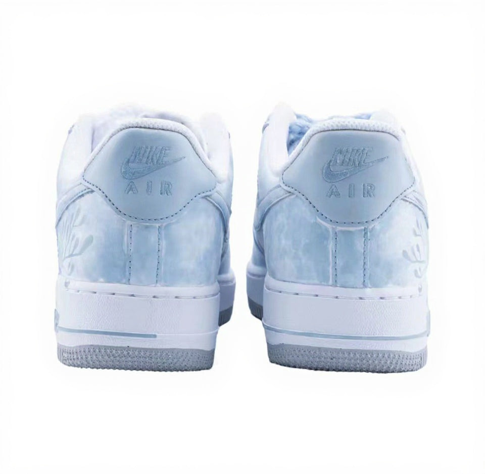 【Custom Sneakers】 Nike Air Force 1 Low Ethereal Spirit - Neo-Chinese Ink Wash Hand-Painted Skate Shoes Men's Celestial Blue with Dual Cloud Dye Laces & Jade Pendant