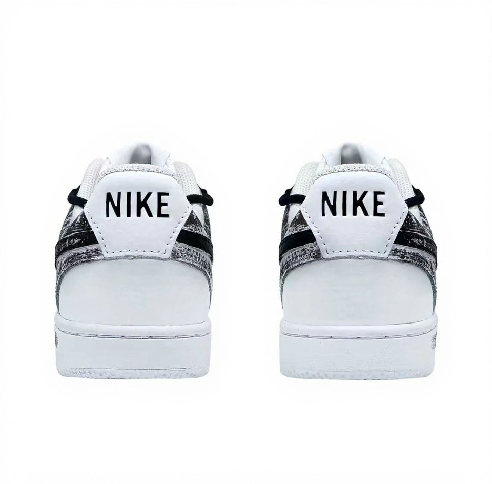 【Custom Sneakers】 Nike Court Vision 1 Low "Gothic Paladin" - Dark Ink Splatter Men's Skate Shoes in Phantom Black / Asphalt White