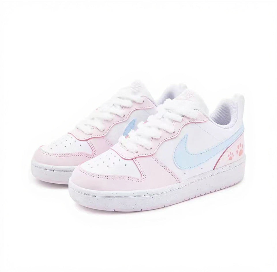 【Custom Sneakers】 Nike Court Borough Low "Sweetie Paws" - Dream-Touch Suede Low-Top Lifestyle Shoes in Candyfloss Pink / Frosted Blueberry