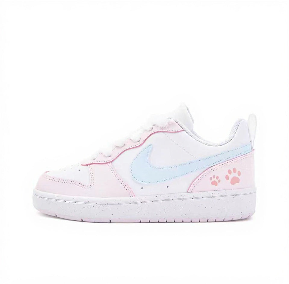 【Custom Sneakers】 Nike Court Borough Low "Sweetie Paws" - Dream-Touch Suede Low-Top Lifestyle Shoes in Candyfloss Pink / Frosted Blueberry