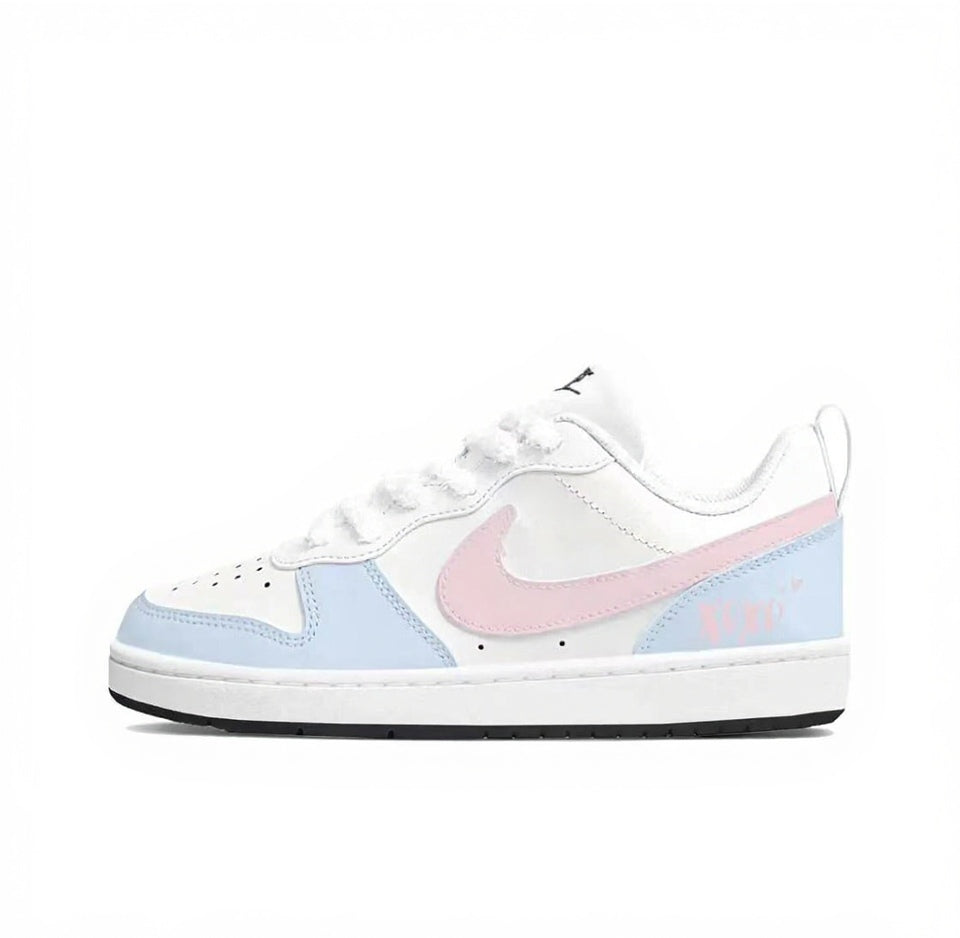 【Custom Sneakers】 Nike Court Borough Low GS "Sea Salt Peach" - Dreamy Dopamine Gift Bag Edition Low-Top Skate Shoes Women's Frosted Blue / Blush Pink