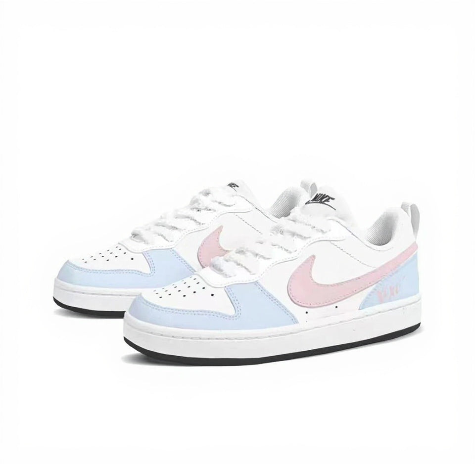 【Custom Sneakers】 Nike Court Borough Low GS "Sea Salt Peach" - Dreamy Dopamine Gift Bag Edition Low-Top Skate Shoes Women's Frosted Blue / Blush Pink
