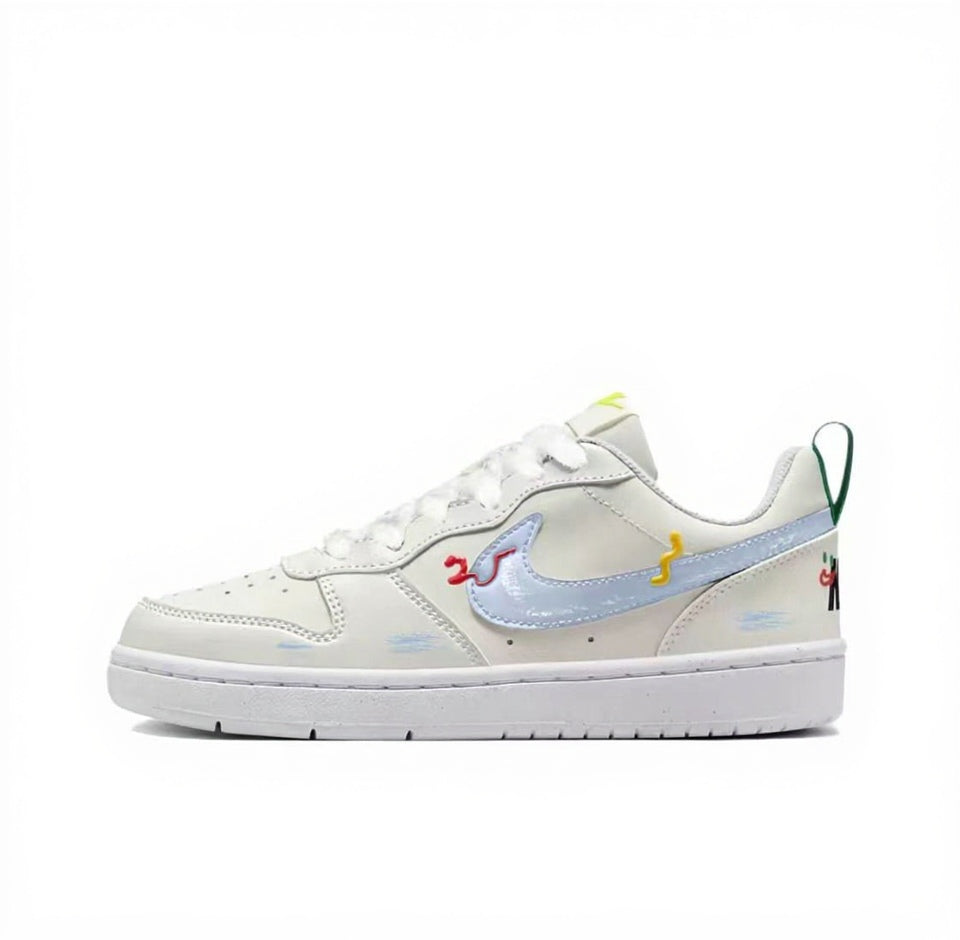 【Custom Sneakers】 Nike Court Borough Low GS "Azure Cloud Sail" - Dopamine Breeze Low-Top Kids Skate Shoes Youth Cyclamen Blue with AquaCloud™ Grip