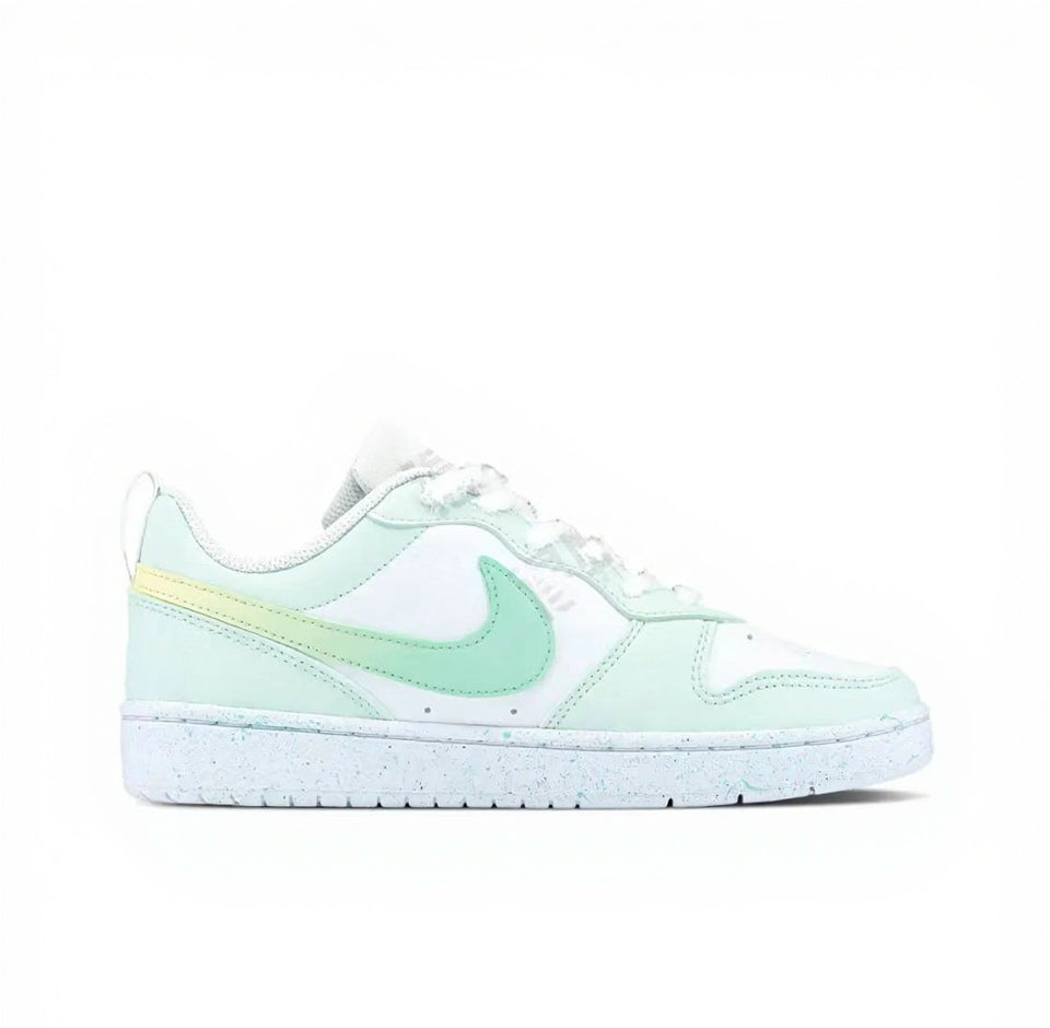 【Custom Sneakers】 Nike Court Borough Low GS Mint Cat Atelier - Dopamine Breeze Low-Top Skate Shoes Youth Coconut White  Spearmint with LeafGrip™ Tech
