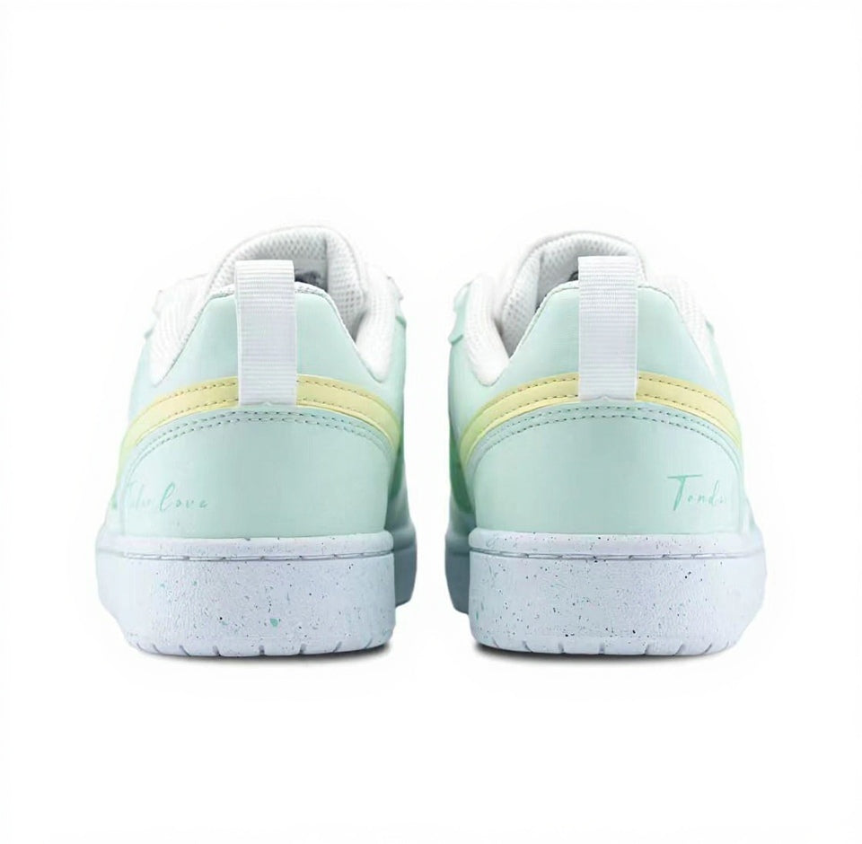 【Custom Sneakers】 Nike Court Borough Low GS Mint Cat Atelier - Dopamine Breeze Low-Top Skate Shoes Youth Coconut White  Spearmint with LeafGrip™ Tech
