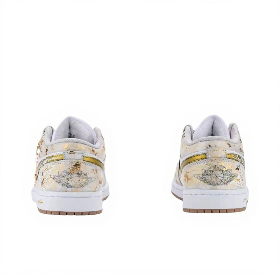 【Custom Sneakers】 Jordan Air Jordan 1 Low OG "Apollo Gold" - Sun-Kissed Metallic Low-Top Retro Sneakers Unisex White/Gold with Eclipse Cushion™ & Deluxe Gift Sleeve