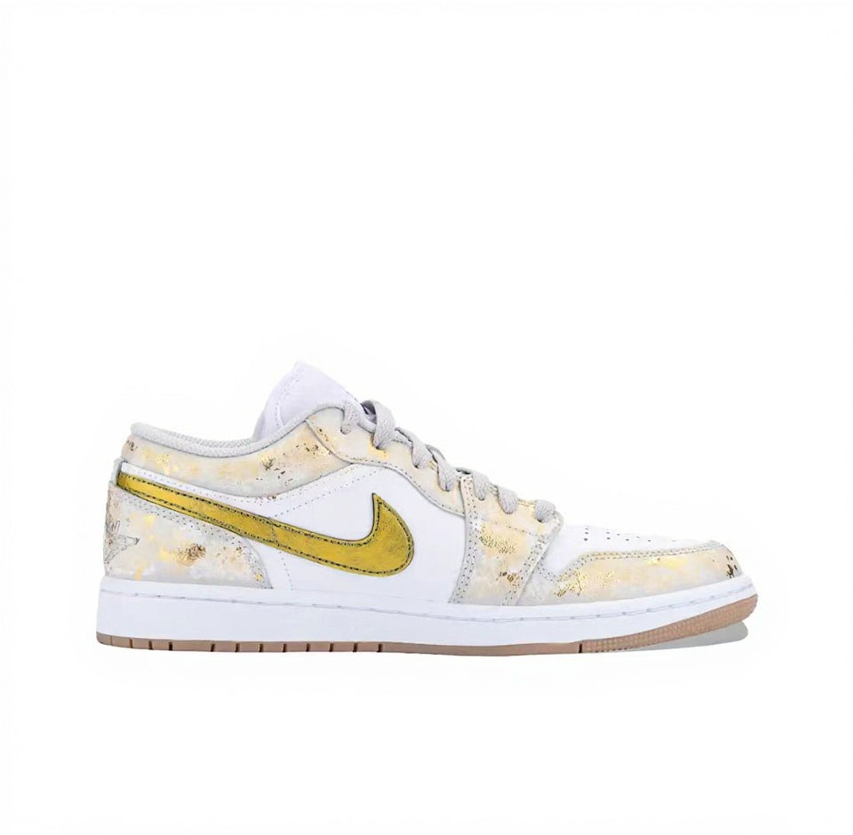 【Custom Sneakers】 Jordan Air Jordan 1 Low OG "Apollo Gold" - Sun-Kissed Metallic Low-Top Retro Sneakers Unisex White/Gold with Eclipse Cushion™ & Deluxe Gift Sleeve