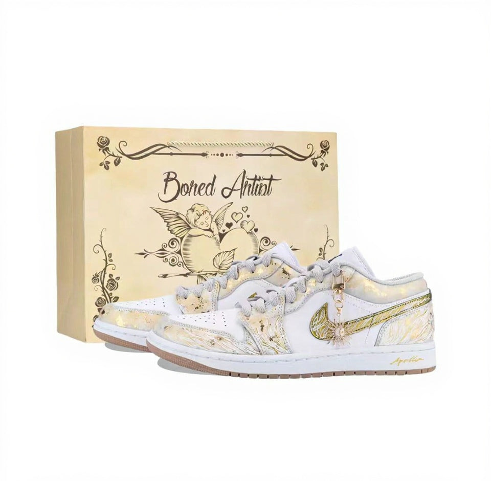 【Custom Sneakers】 Jordan Air Jordan 1 Low OG "Apollo Gold" - Sun-Kissed Metallic Low-Top Retro Sneakers Unisex White/Gold with Eclipse Cushion™ & Deluxe Gift Sleeve