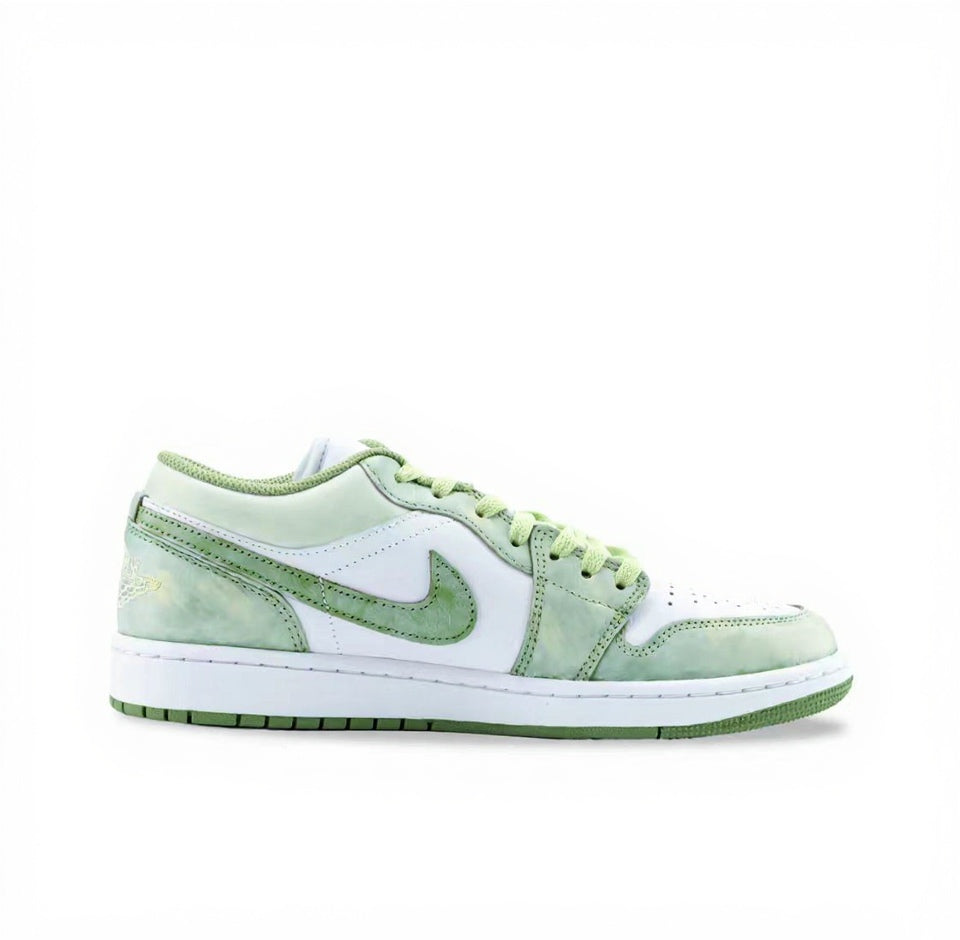 【Custom Sneakers】 Jordan Air Jordan 1 Low OG "Jade Dynasty" - Neo-Chinese Ink Wash & Graffiti Low-Top Retro Sneakers Unisex Bamboo Green with SplatterGrip™ Tech