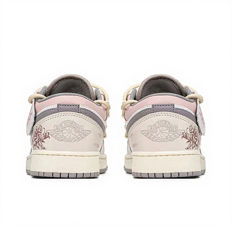 【Custom Sneakers】 Jordan Air Jordan 1 Low FZBB GS "Eternal Vows" - Rose-Embraced Low-Top Retro Sneakers Youth Ash Rose / Petal Blush