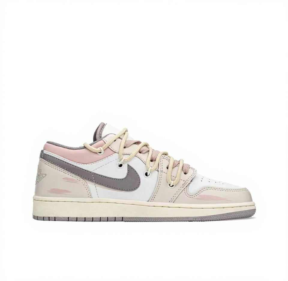 【Custom Sneakers】 Jordan Air Jordan 1 Low FZBB GS "Eternal Vows" - Rose-Embraced Low-Top Retro Sneakers Youth Ash Rose / Petal Blush