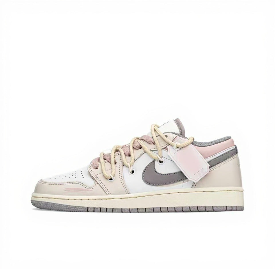 【Custom Sneakers】 Jordan Air Jordan 1 Low FZBB GS "Eternal Vows" - Rose-Embraced Low-Top Retro Sneakers Youth Ash Rose / Petal Blush