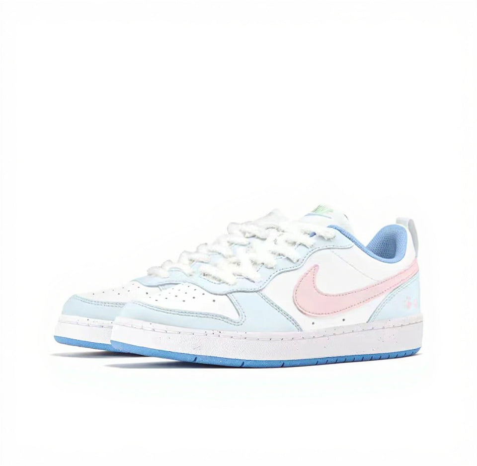 【Custom Sneakers】 Nike Court Borough Low GS "Frosty Coconut Milk" - KittenCore Chill Low-Top Skate Shoes Youth Coconut Pink / Frosted Aqua with PawGrip™ & IceFlow™ Tech