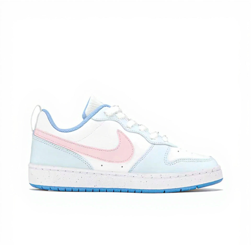 【Custom Sneakers】 Nike Court Borough Low GS "Frosty Coconut Milk" - KittenCore Chill Low-Top Skate Shoes Youth Coconut Pink / Frosted Aqua with PawGrip™ & IceFlow™ Tech