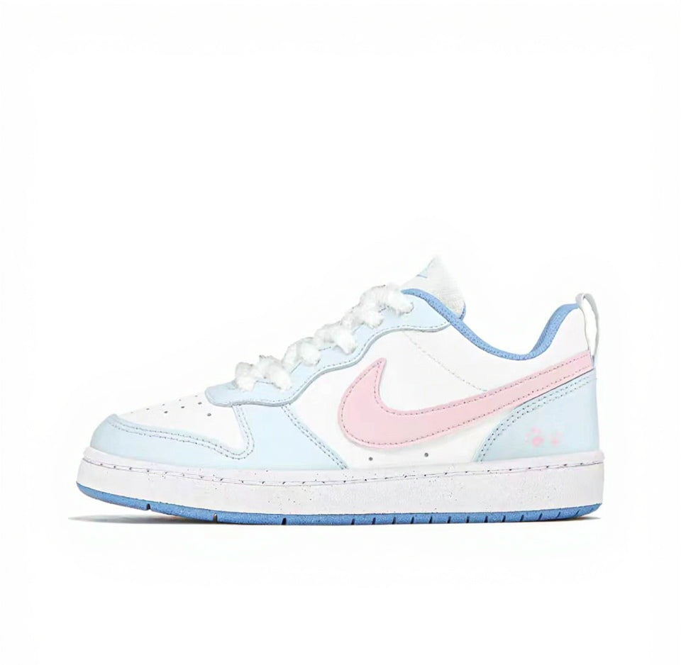 【Custom Sneakers】 Nike Court Borough Low GS "Frosty Coconut Milk" - KittenCore Chill Low-Top Skate Shoes Youth Coconut Pink / Frosted Aqua with PawGrip™ & IceFlow™ Tech