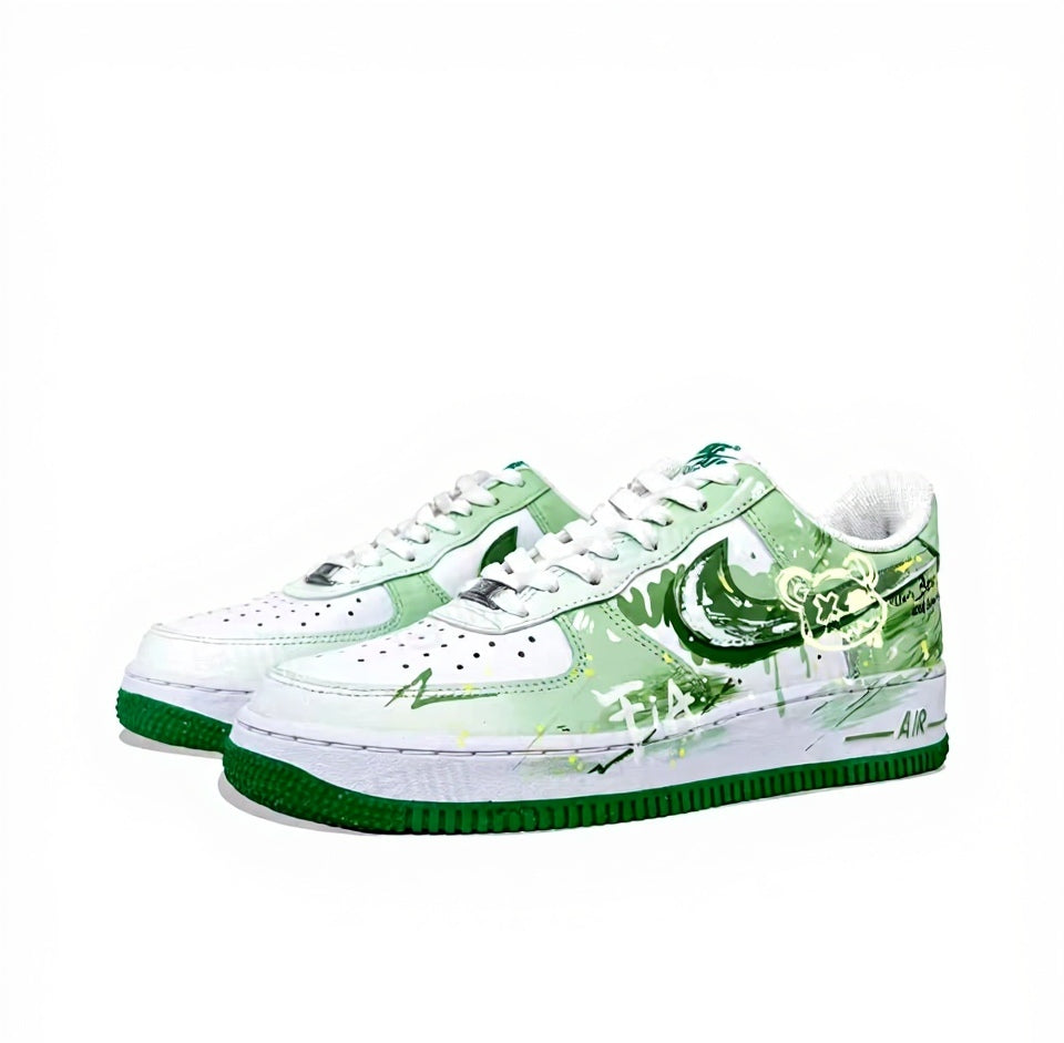 【Custom Sneakers】 Nike Air Force 1 Low "Mossy Bear Trail" - Vintage Graffiti Low-Top Men's Skate Shoes in Cypress Green