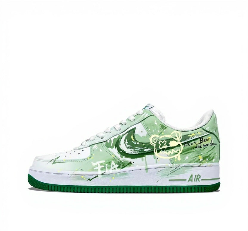 【Custom Sneakers】 Nike Air Force 1 Low "Mossy Bear Trail" - Vintage Graffiti Low-Top Men's Skate Shoes in Cypress Green