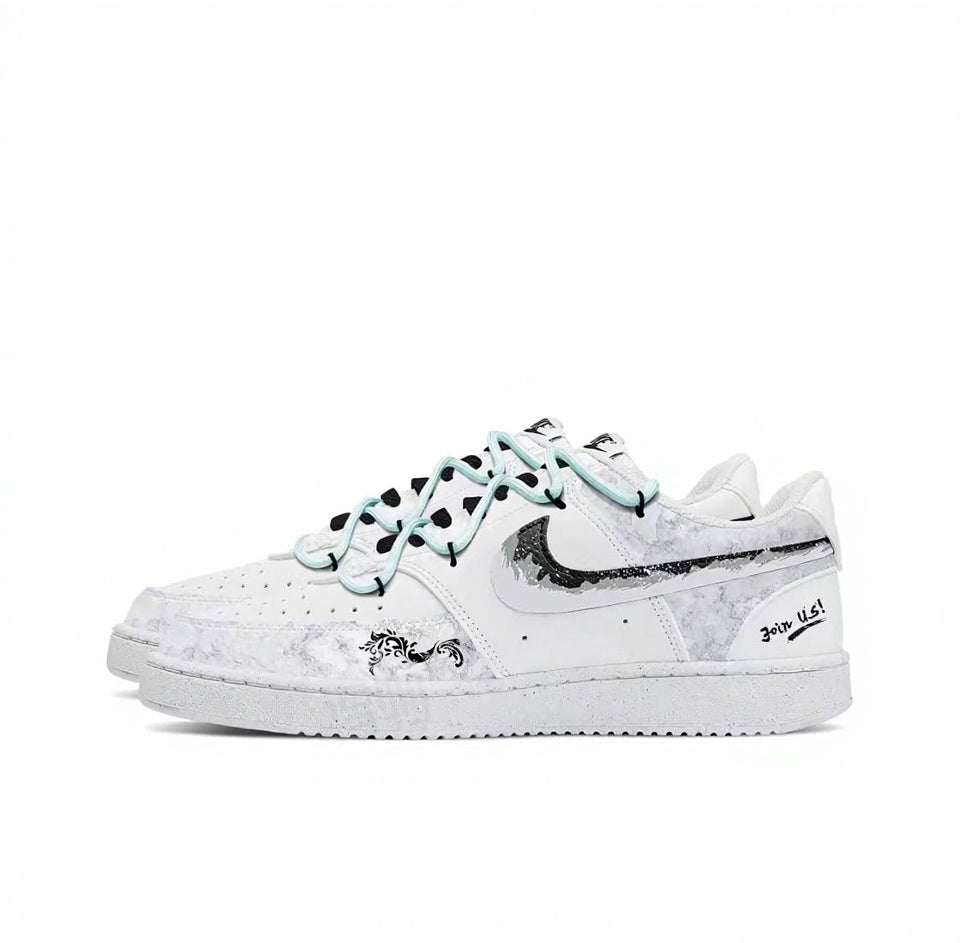 【Custom Sneakers】 Nike Air Force 1 Low "Deconstructed Scroll" - Neo-Chinese Ink Wash Low-Top Men's Skate Shoes in Rice Paper White / Inkstone Grey