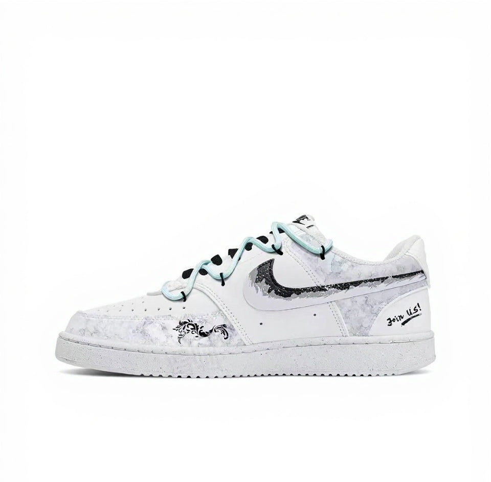 【Custom Sneakers】 Nike Air Force 1 Low "Deconstructed Scroll" - Neo-Chinese Ink Wash Low-Top Men's Skate Shoes in Rice Paper White / Inkstone Grey