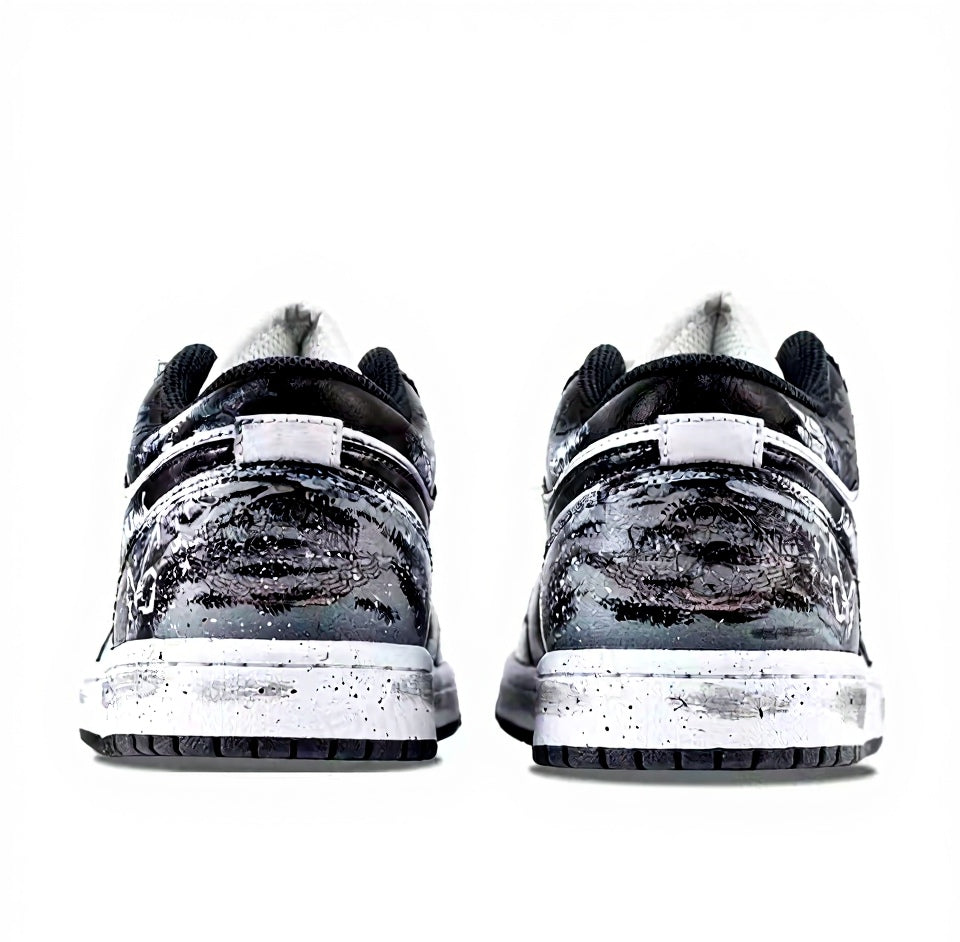 【Custom Sneakers】Air Jordan 1 Low "Starry Butterfly" - Hand-Painted Splatter & Gradient - Premium Box Set - Grey/White