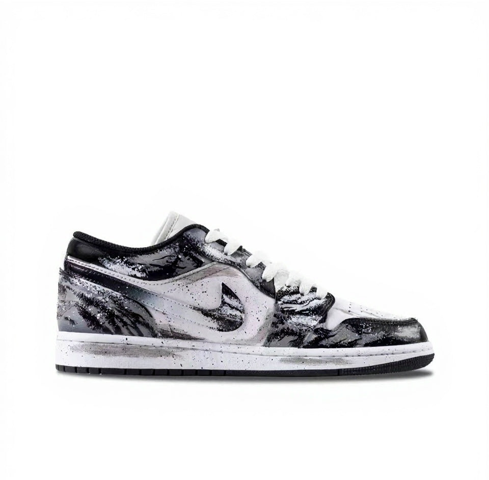 【Custom Sneakers】Air Jordan 1 Low "Starry Butterfly" - Hand-Painted Splatter & Gradient - Premium Box Set - Grey/White
