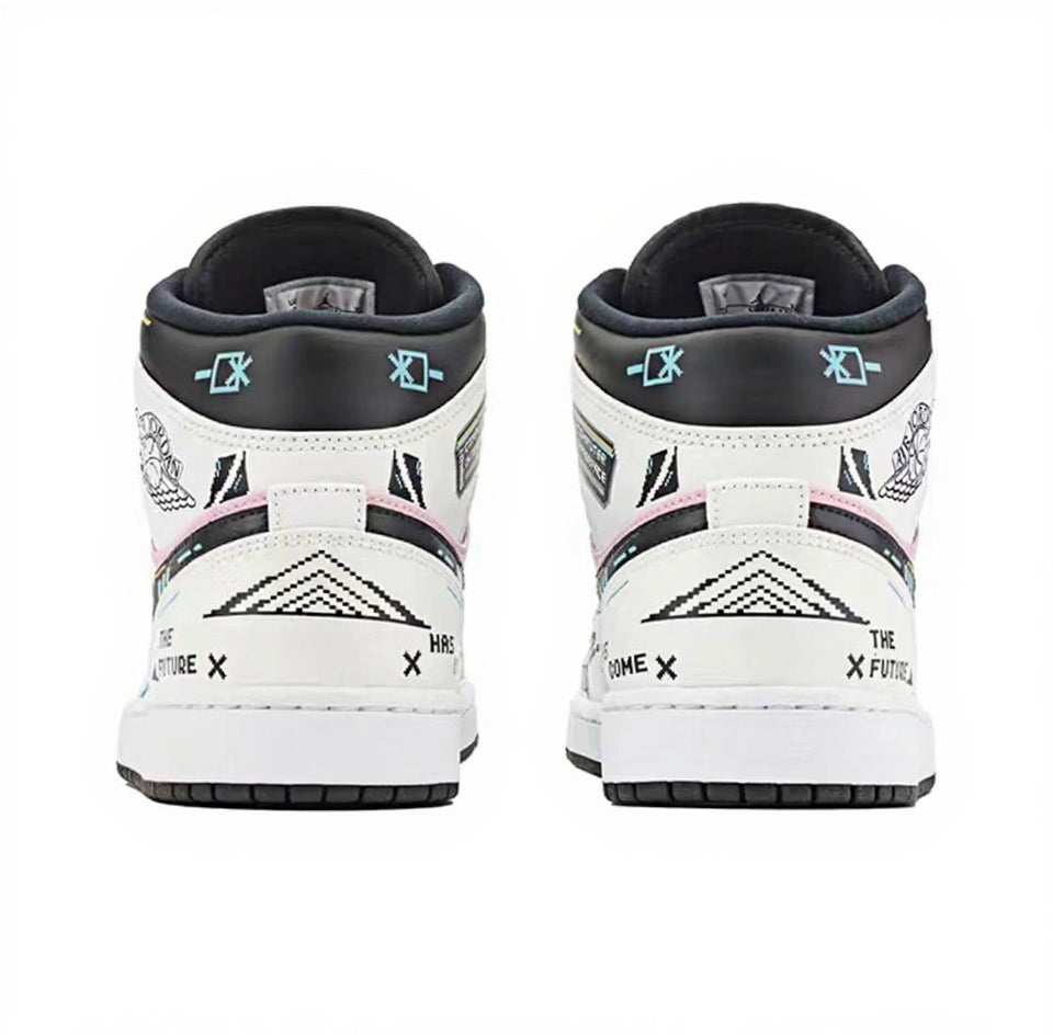 【Custom Sneakers】Jordan Air Jordan 1 Mid FZBB PU Synthetic Leather Functional Pixel Play Cotton Candy Arcade Slip-Resistant Wear-Resistant High-Top Retro Basketball Shoes Men's Blue/Pink
