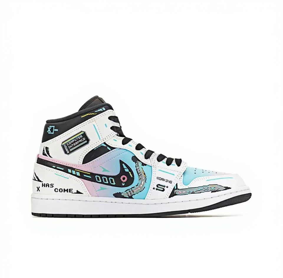 【Custom Sneakers】Jordan Air Jordan 1 Mid FZBB PU Synthetic Leather Functional Pixel Play Cotton Candy Arcade Slip-Resistant Wear-Resistant High-Top Retro Basketball Shoes Men's Blue/Pink