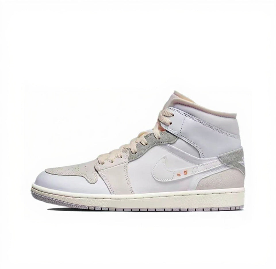 【Custom Sneakers】Jordan Air Jordan 1 Mid Leather Lavender Planet Futuristic Graffiti Special Packaging Box Minimalist Slip-Resistant Wear-Resistant High-Top Retro Basketball Shoes Men's Purple/Grey