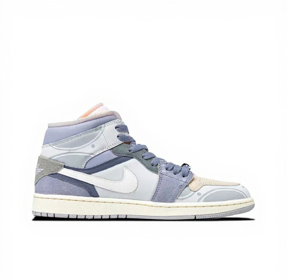 【Custom Sneakers】Jordan Air Jordan 1 Mid Leather Lavender Planet Futuristic Graffiti Special Packaging Box Minimalist Slip-Resistant Wear-Resistant High-Top Retro Basketball Shoes Men's Purple/Grey