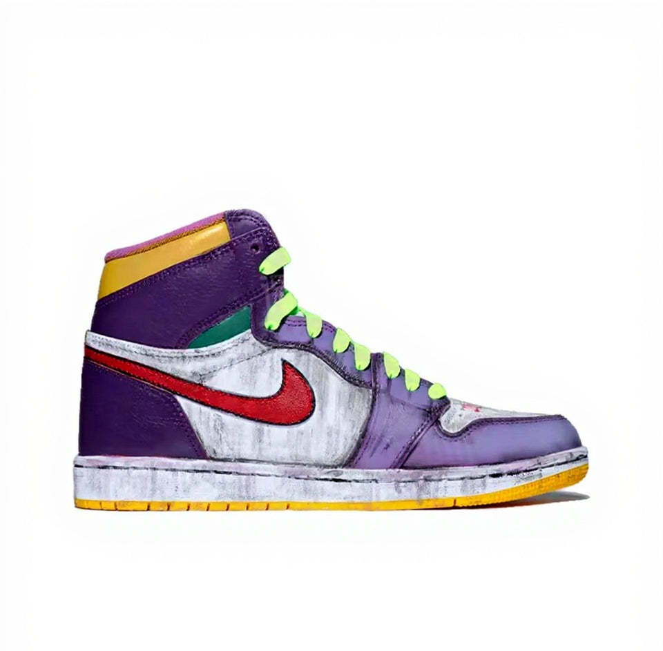 【Custom Sneakers】 Jordan Air Jordan 1 Retro High OG 'Joker' Graffiti Stellar Future Lakers Colorway Dragon Year Limited Retro Basketball Shoes Unisex Purple/Yellow/Red