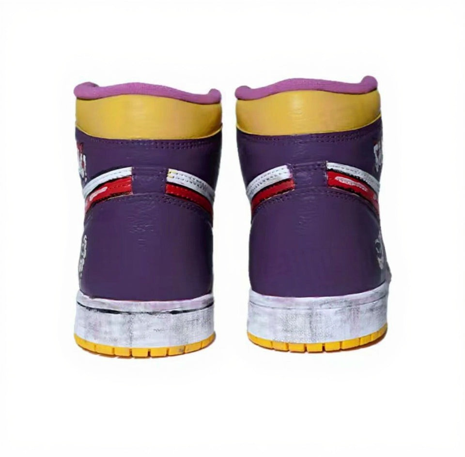 【Custom Sneakers】 Jordan Air Jordan 1 Retro High OG 'Joker' Graffiti Stellar Future Lakers Colorway Dragon Year Limited Retro Basketball Shoes Unisex Purple/Yellow/Red
