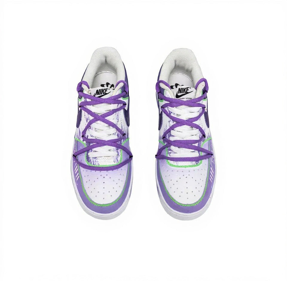【Custom Sneakers】 Nike Court Vision 1 EVA-01 Splash Ink Hand-Drawn Graffiti Street Style Fashion Versatile Slip-Resistant Wear-Resistant Low-Top Skate Shoes Men's White/Purple